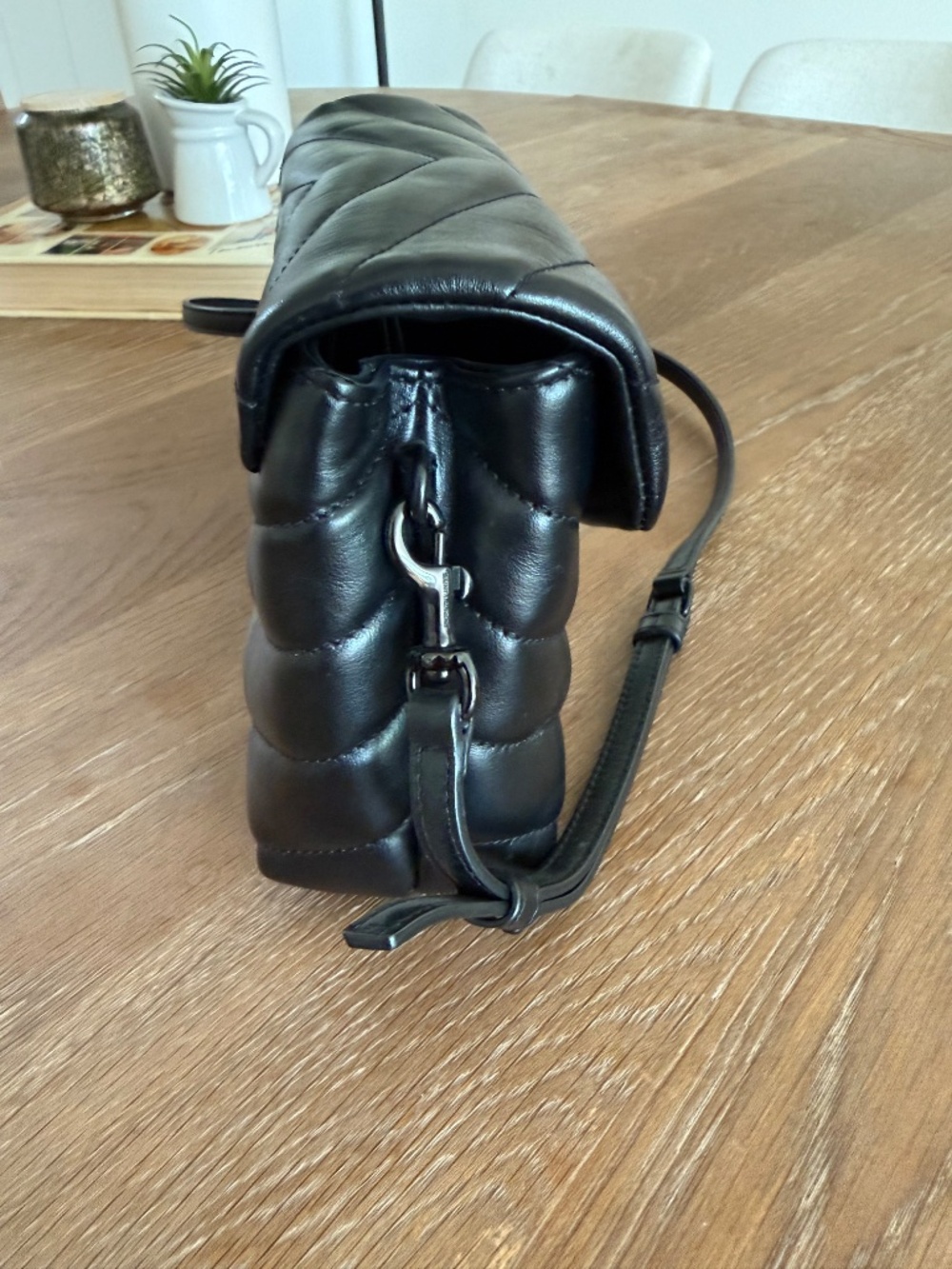 Saint Laurent Black Quilted Leather Crossbody with Tone-on-Tone YSL Logo - Picture 3 of 10